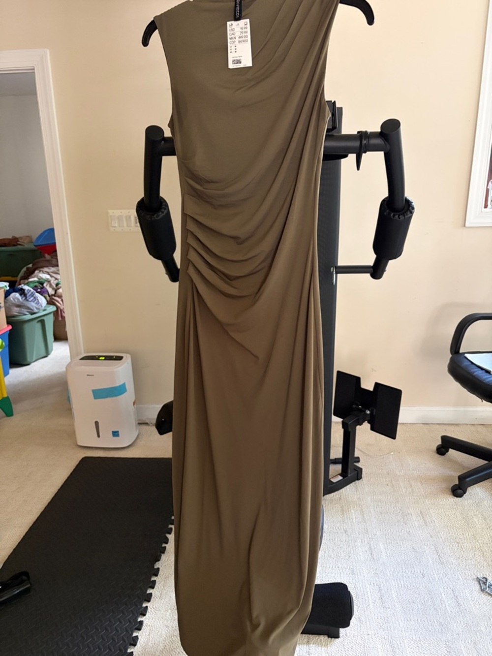 Divided Olive Khaki Draped One-Shoulder Dress